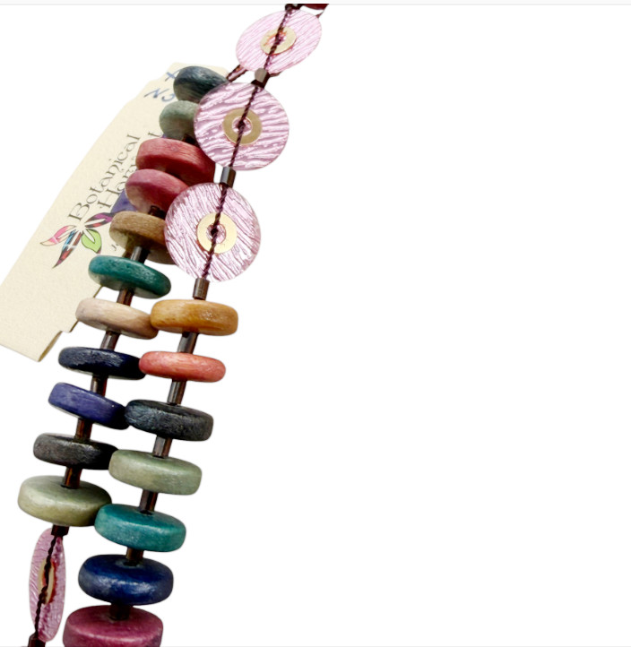 Tribal Boho 70″ Wood Bead Rope Necklace Botanical Harvest Philippines NWT