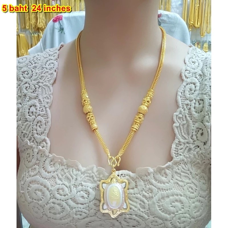 L3 Necklace 24k Gold Plated + LP Liu Amulet Pendant Weight 5 Baht 24″ Women