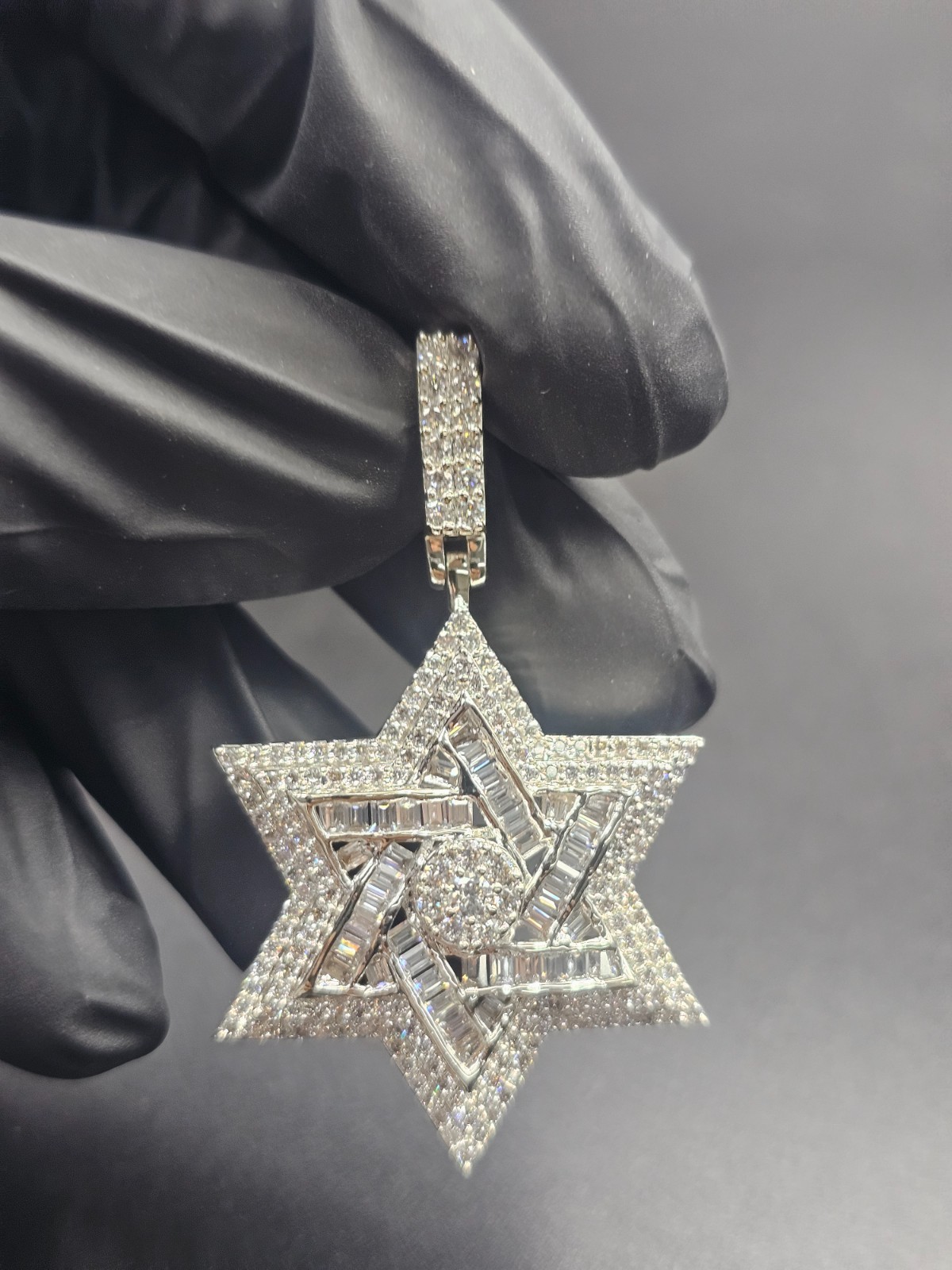 2.30Ct Round Cut Real Moissanite Star Of David Pendant 14K White Gold Plated
