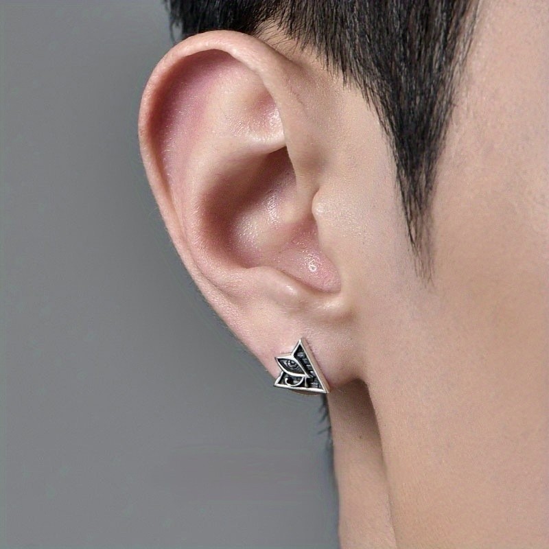 925 Silver Plated Horus Eye of God Earrings Men’s Trendy Earrings Hip Hop Black