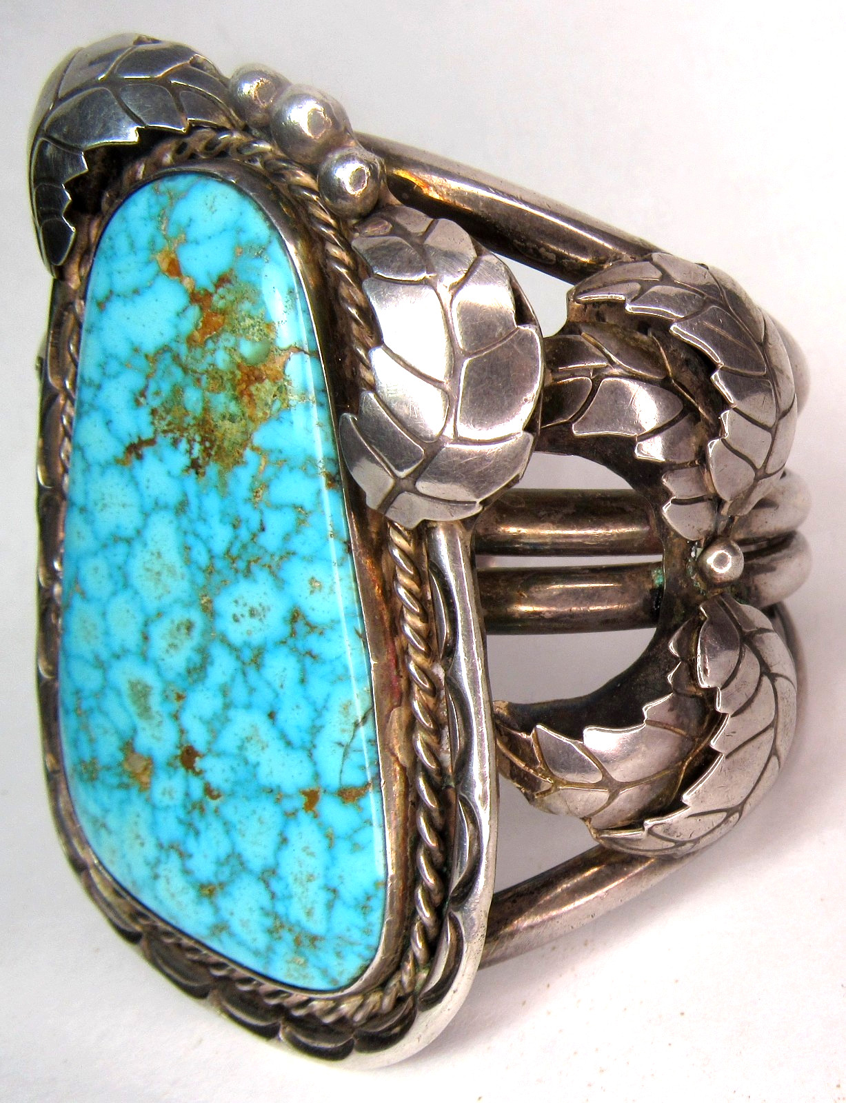 HUGE Navajo 133 GRAM B Shash NUMBER 8 Turquoise Sterling Bracelet CUFF Nat. AMER