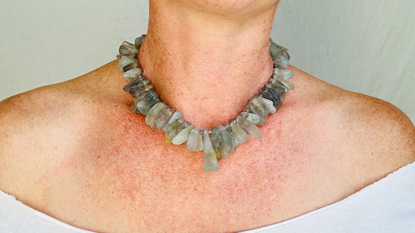 Blue Fluorite Necklace. Handmade Sterling Silver Jewelry. Adjustable With Chain.