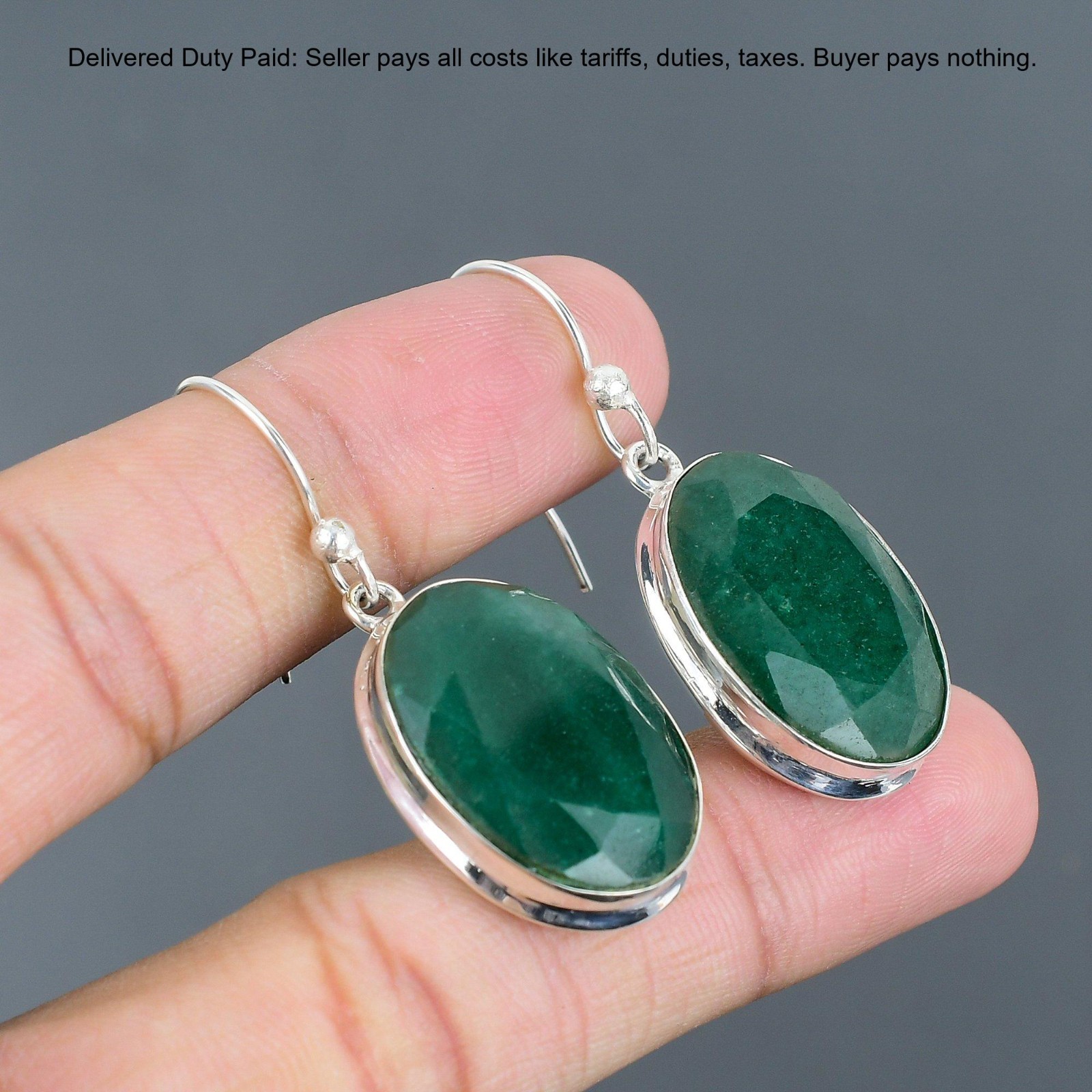Valentines Sale 925 Sterling Silver Zambian Emrald Stone Drop Dangle Earrings