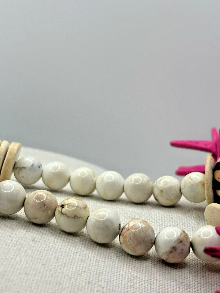 Pink Cocowood Chip Howlite Large Kenya Bone Beaded Horsehair Pendant Necklace