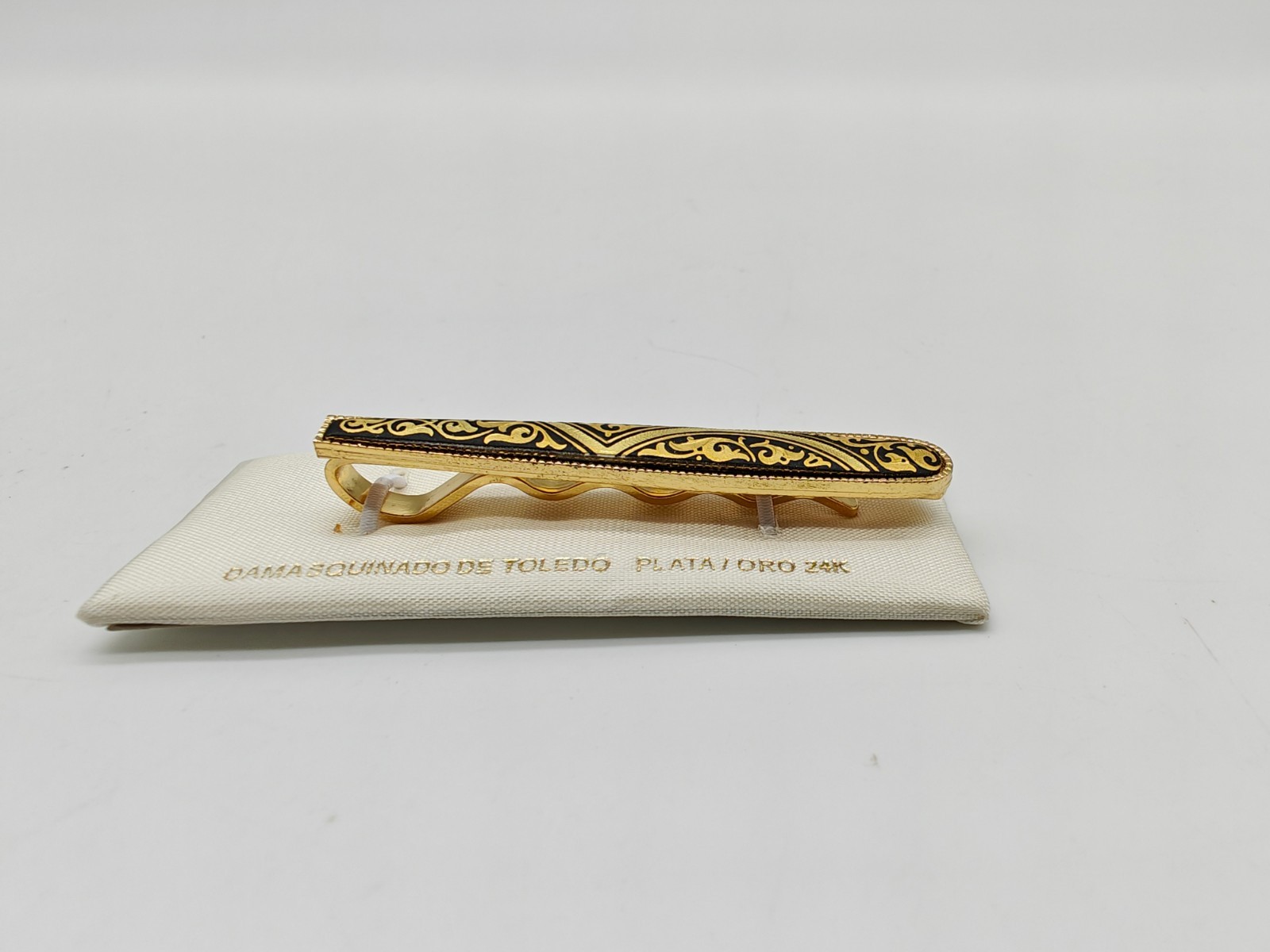 Elegant Damascene Spanish 24K Gold & Steel Men’s Tie Bar Clip Clasp from Spain