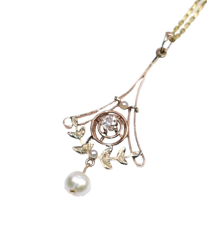 STUNNING Antique Edwardian 10KT Gold *GENUINE DIAMOND & PEARLS* Pendant!