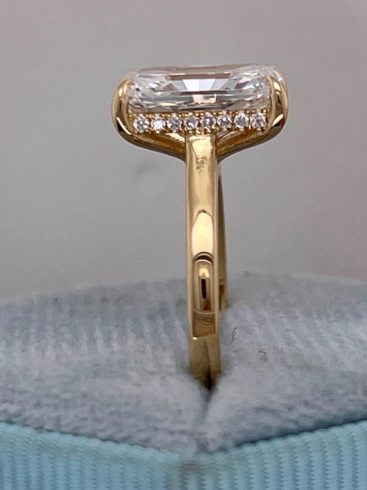 5.15Ct Radiant Cut Lab Grown Diamond Hidden Halo Engagement Ring 14K Yellow Gold