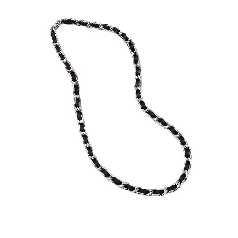 Silver Titanium Black PU Leather Jewelry Necklace Bracelet Chic Unisex Jewelry