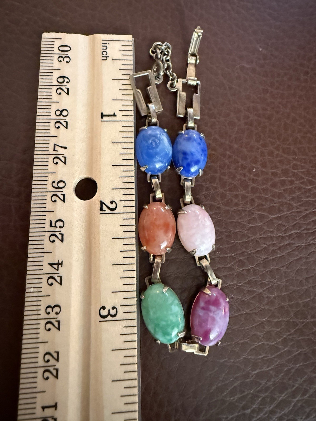 Vintage Link Bracelet Multicolor Stones Prong Set Open Back Small