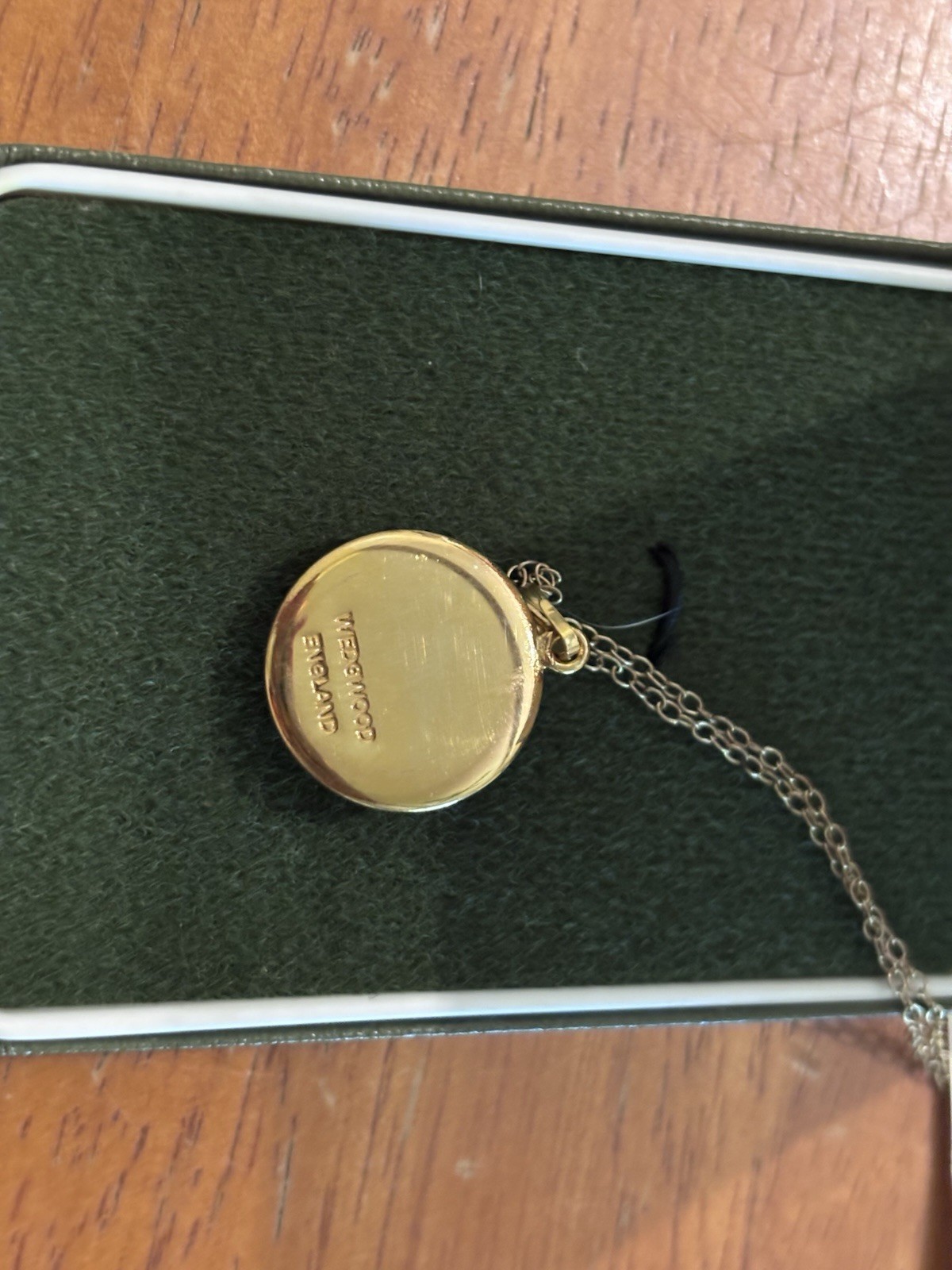 Wedgwood Jasper-ware Sage Cameo Pendant Necklace Green/White Oval Signed In Box