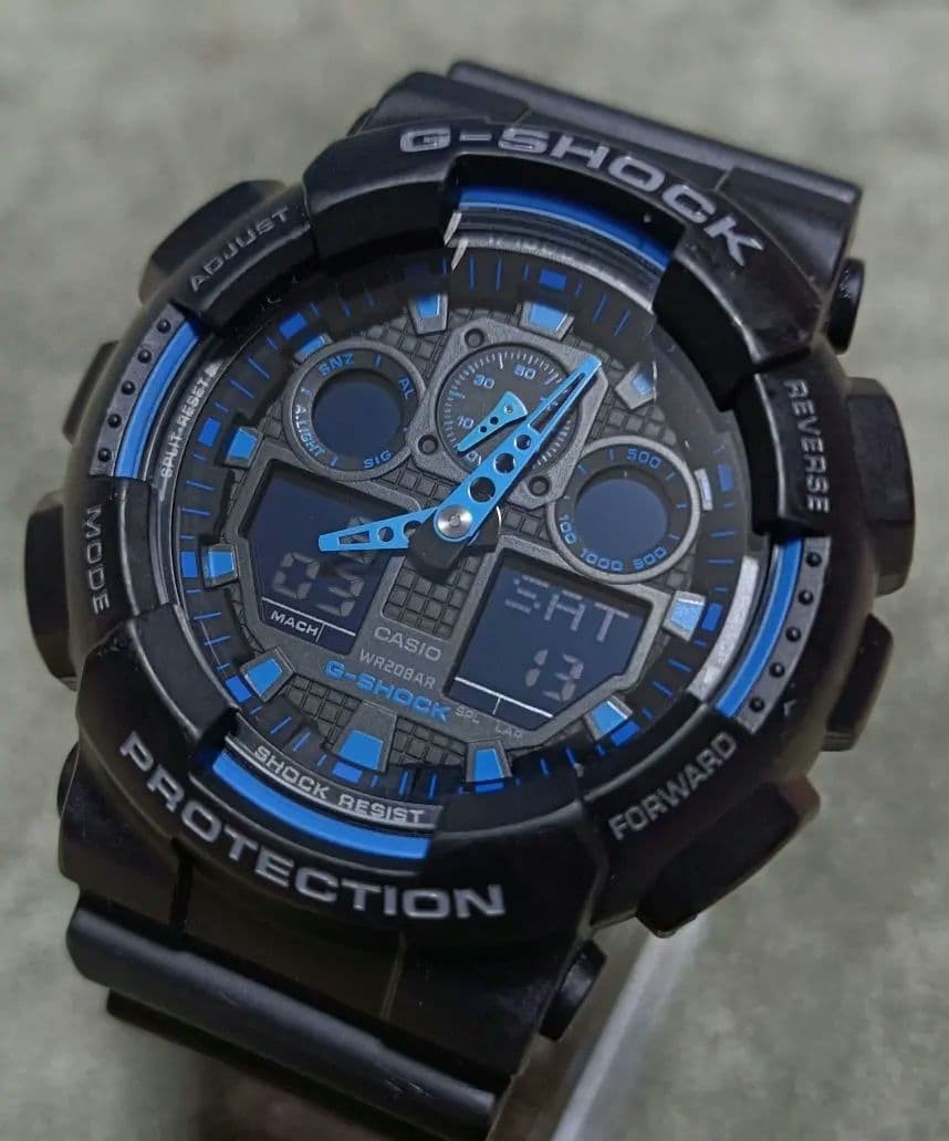 CASIO G SHOCK GA 100CB Matte Black x Blue