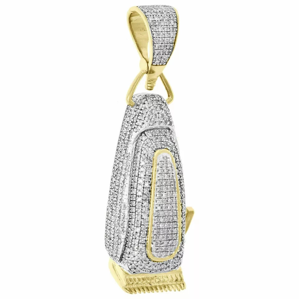 10K Yellow Gold Over Diamond Barber Shop Trimmer Pendant 1.80″ Pave Charm 2 CT.
