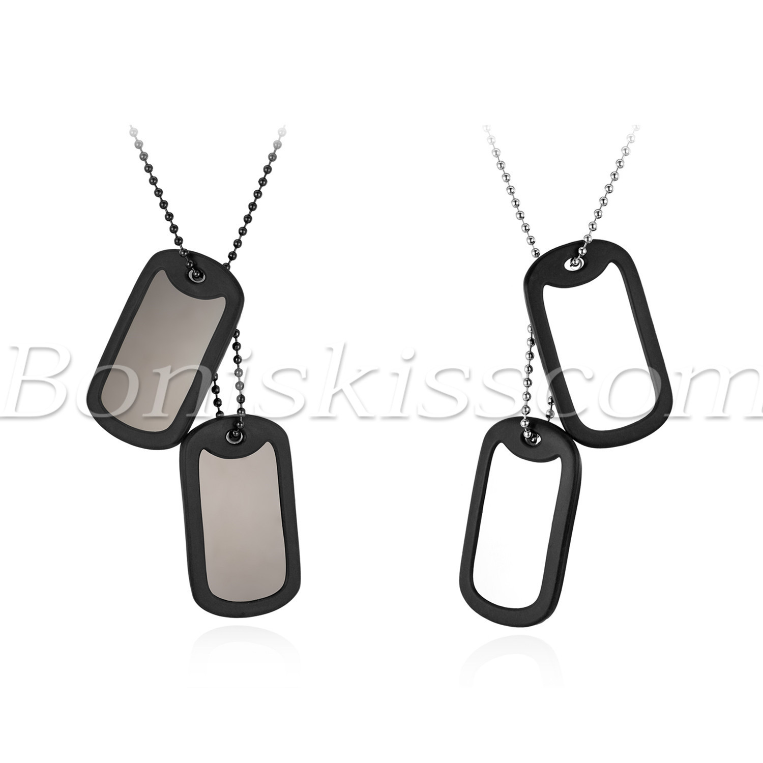 Men’s Military Army 2 Dog Tags Plain Pendant Necklace Ball Chain Free Engraving