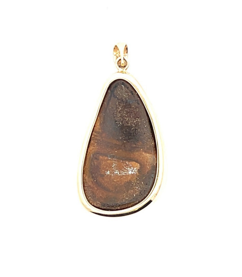 Contemporary 14 Karat Yellow Gold Freeform Oval Blue and Brown Opal Pendant