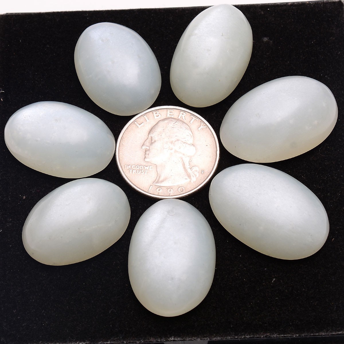 7 Pcs Natural White Moonstone 25mm-29mm Oval Cabochon Untreated Gemstones Lot
