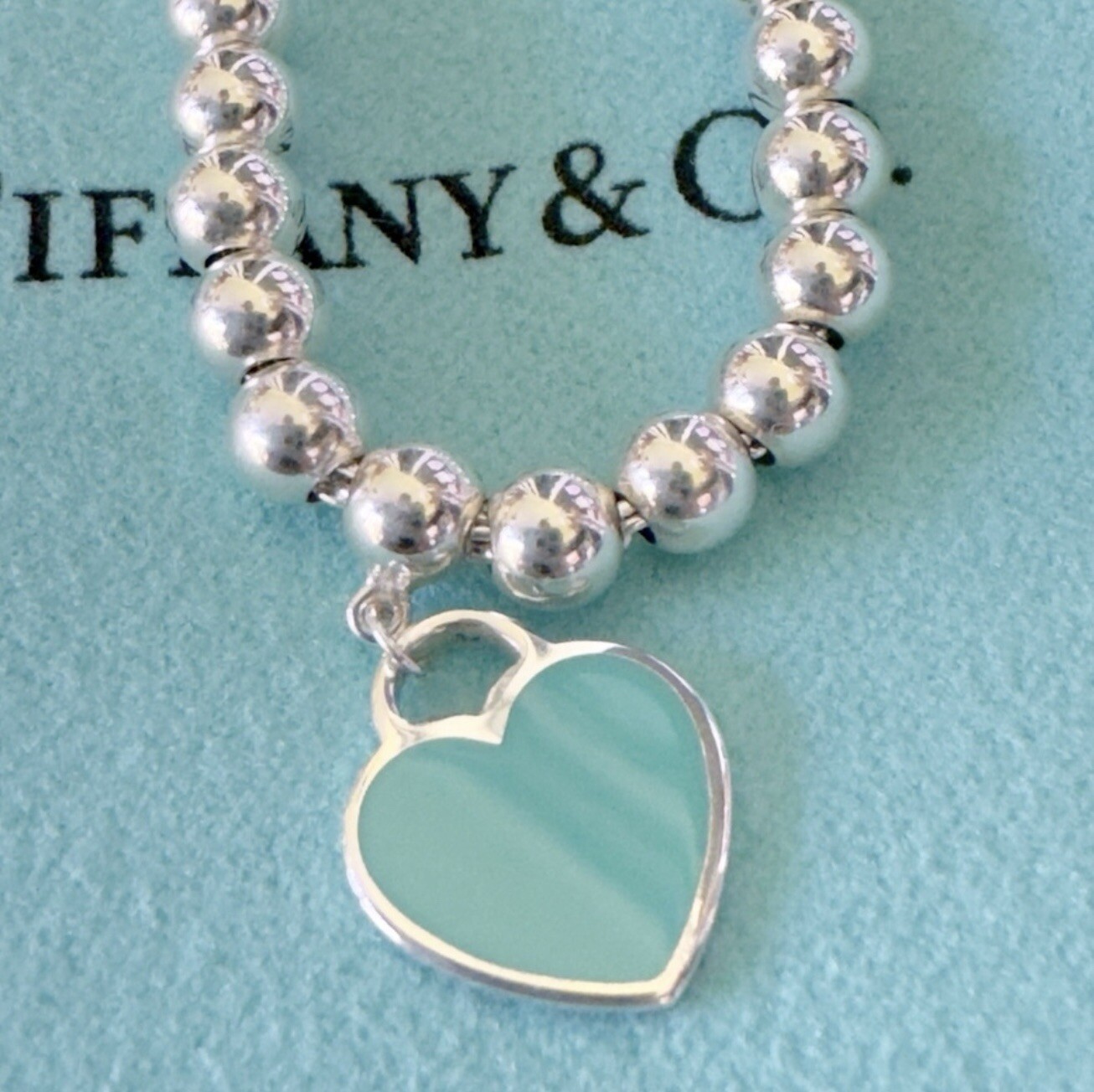 Tiffany & Co. Blue Heart Tag Bead Bracelet ( 7.5 Inches )