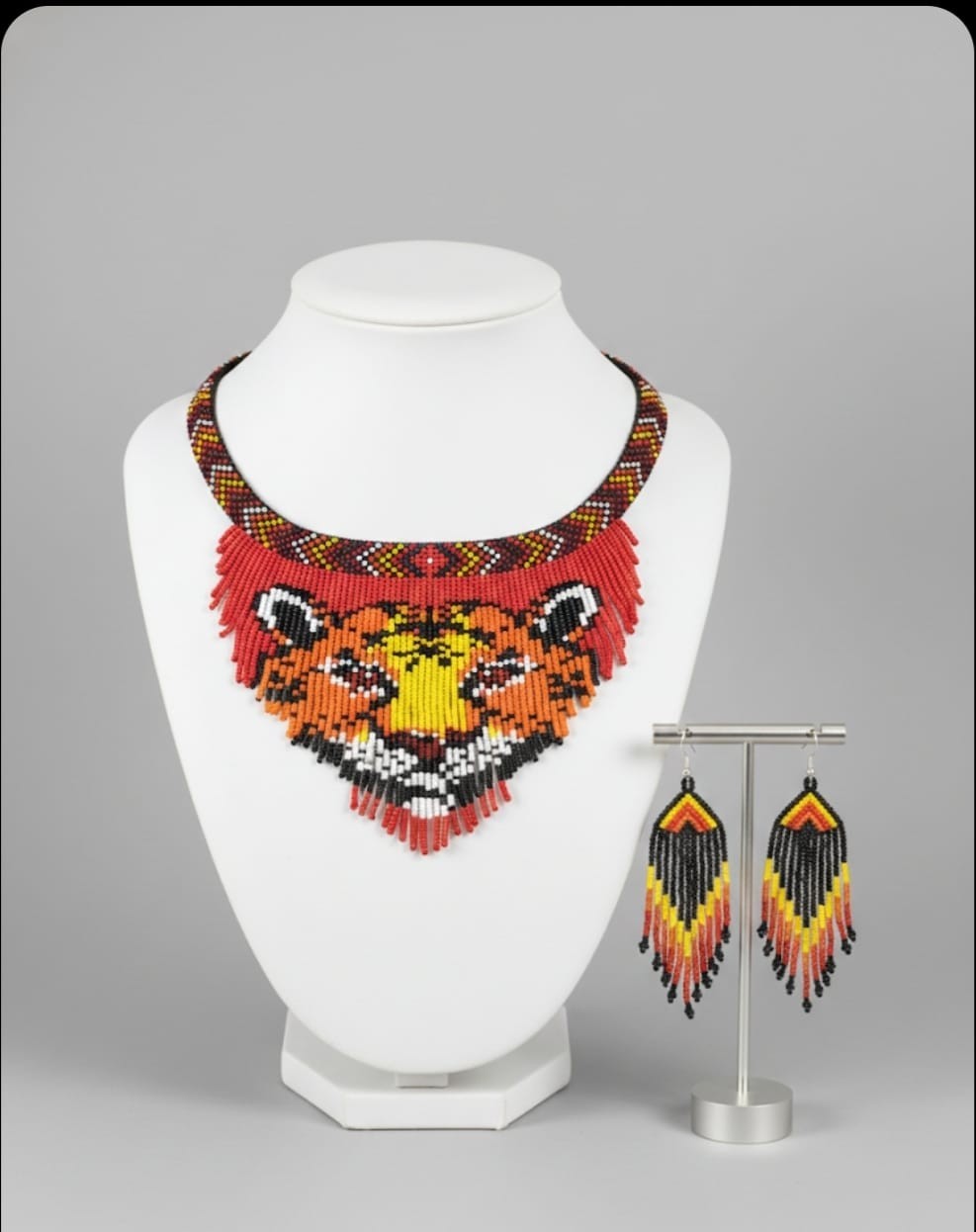 Handmade Lion Face Boho Seed Beaded Choker Necklace Handmade Fashion Jewelry