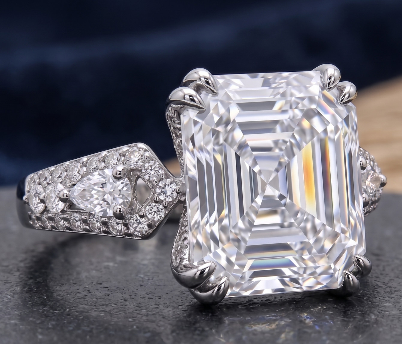 RARE 8.60 Ct Certified Asscher Cut White Natural Diamond Ring White Gold Finish