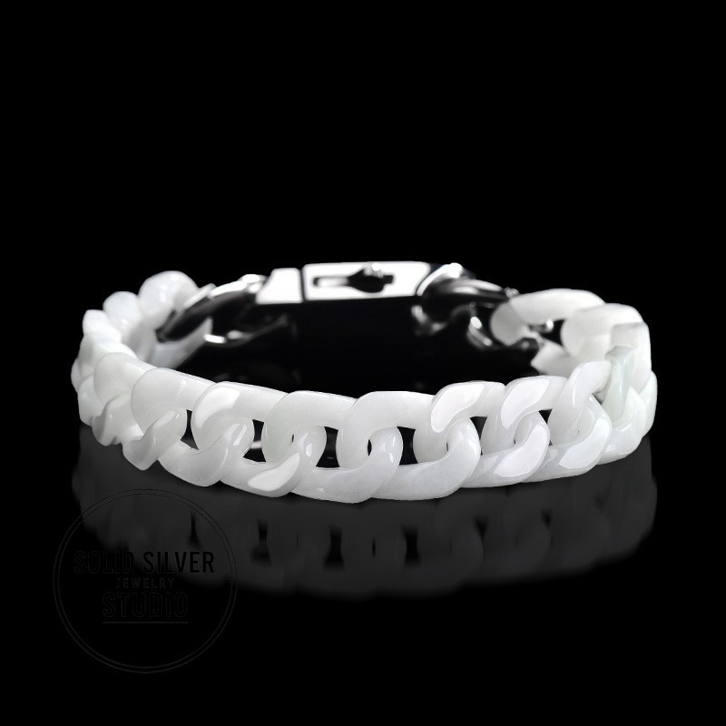 Natural Grade A Jadeite Cuban Link Chain Bracelet&Necklace Hip Hop Jade Jewelry