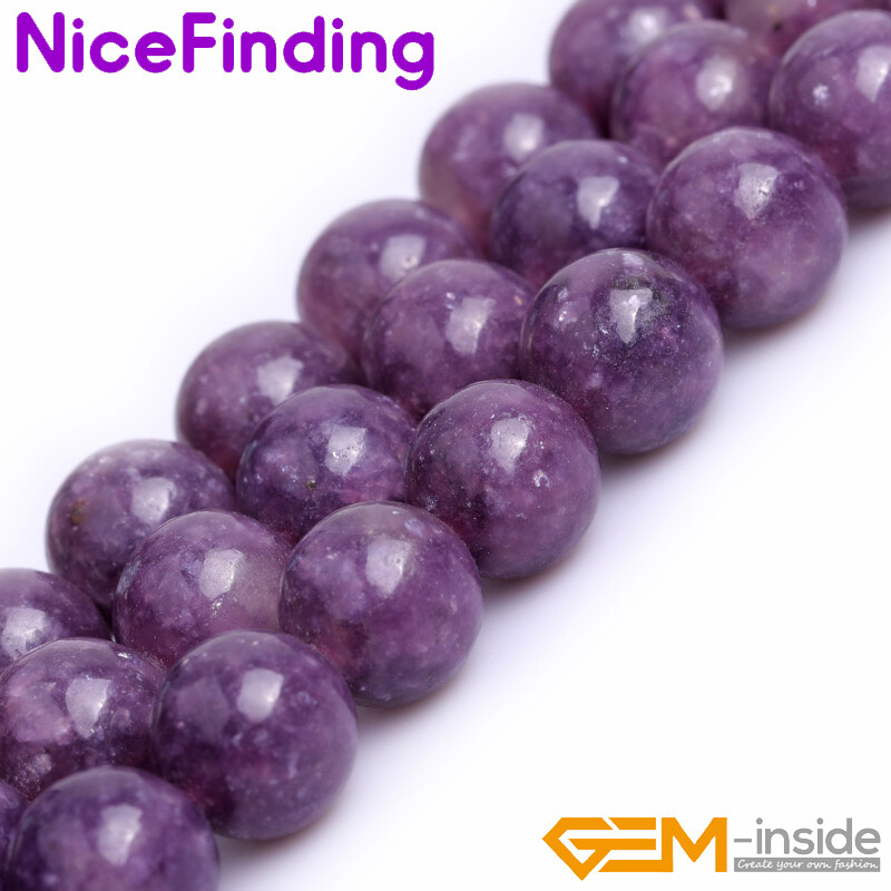 Natural Purple Tourmaline Lepidolite Gemstone Round Beads For Jewelry Making 15″