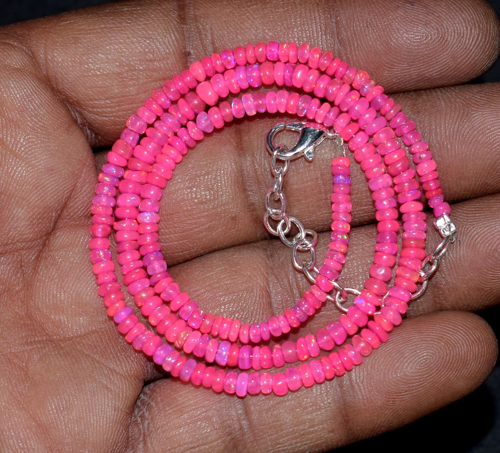 16″Natural Ethiopian Opal Wello Fire Opal Gemstone Bead Necklace Size 3-4 MM