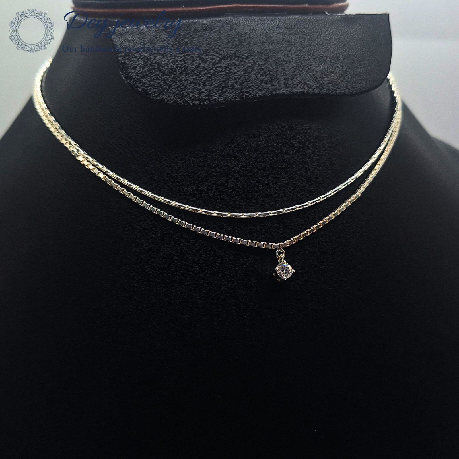 Lab Created Moissanite 925 Silver Adjustable layered Choker gift Necklace