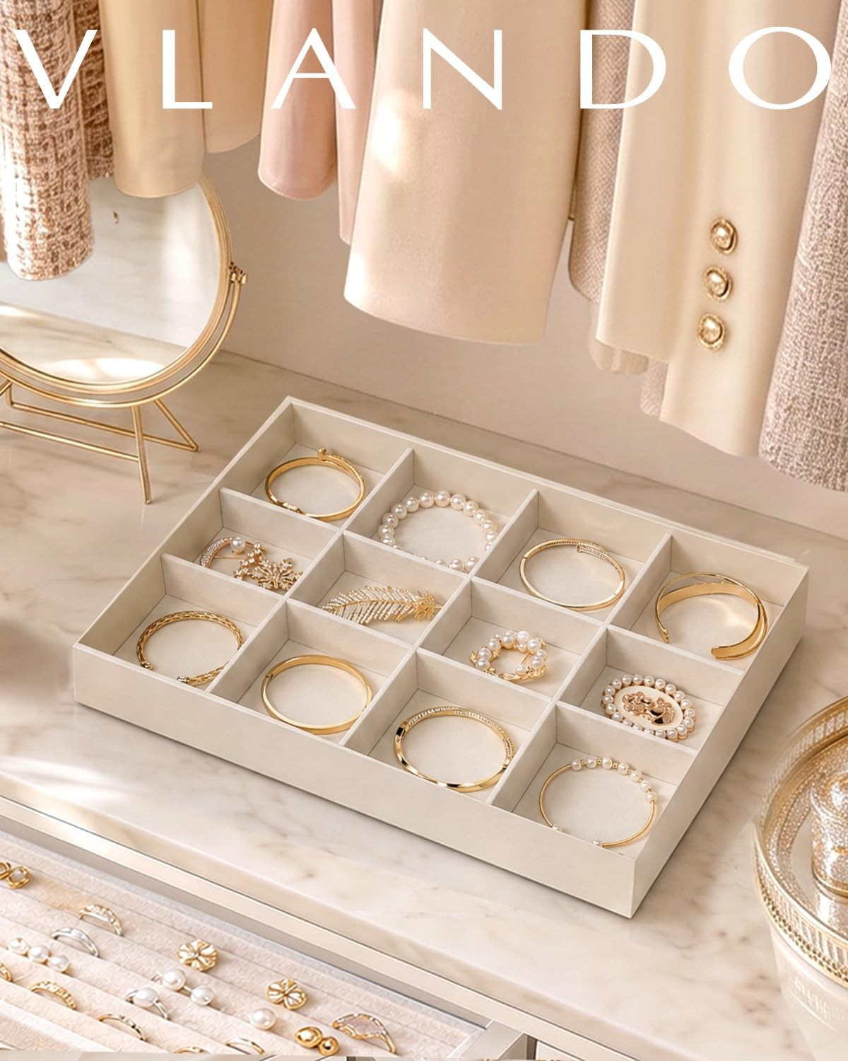 Stackable Jewelry Tray, Drawer Organizer for Bracelets, Beige