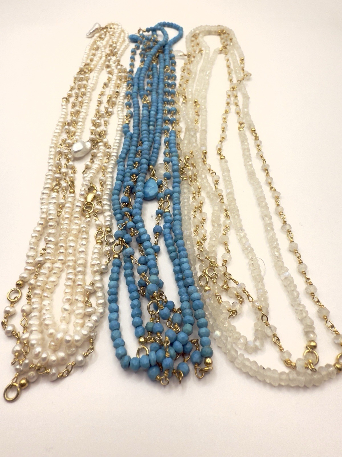Sterling Silver 72” Hand Wire Wrapped Rainbow Moonstone Bead Necklace
