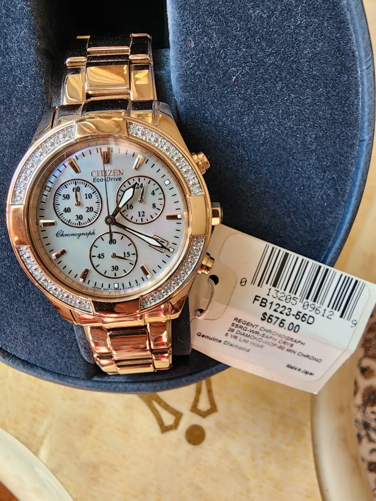 Citizen FB1223-55D Chronograph Eco Drive Rose Gold Mother-of-Pearl Watch ~ $575