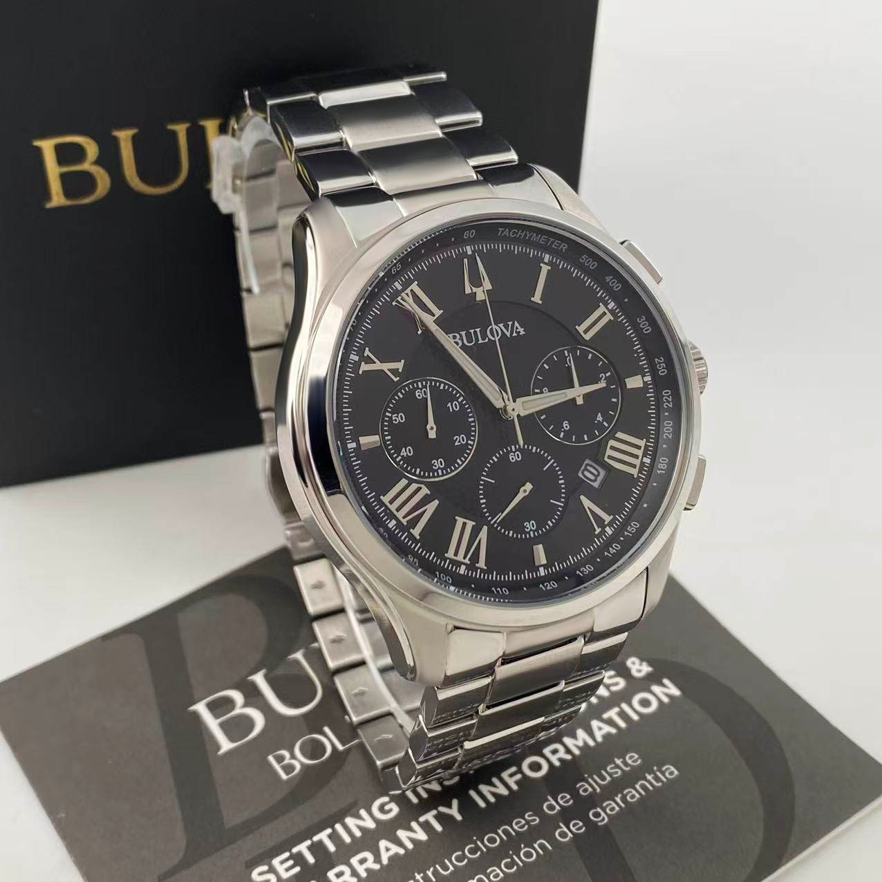 Bulova 96B288 Men’s Wilton Chronograph Quartz Watch Black Dial Stainless Steel