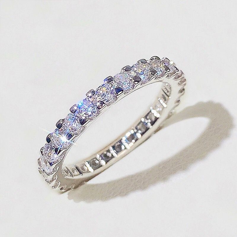 2 Colors Classic Women 14k Gold PLated Sparkling CZ Band Ring Wedding Engagement