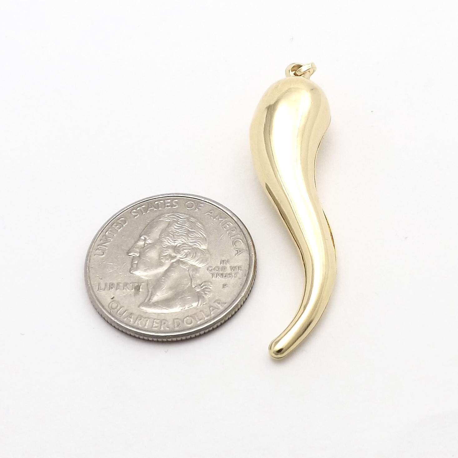 Solid 18k Gold Italian Horn Cornicello Charm Pendant Italy Large Hollow New