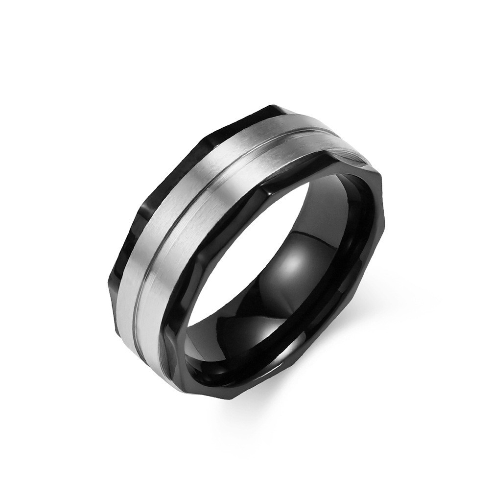 Black Screw Nut Edge with Gold/Silver Middle Wedding Ring Titanium Fachion Ring