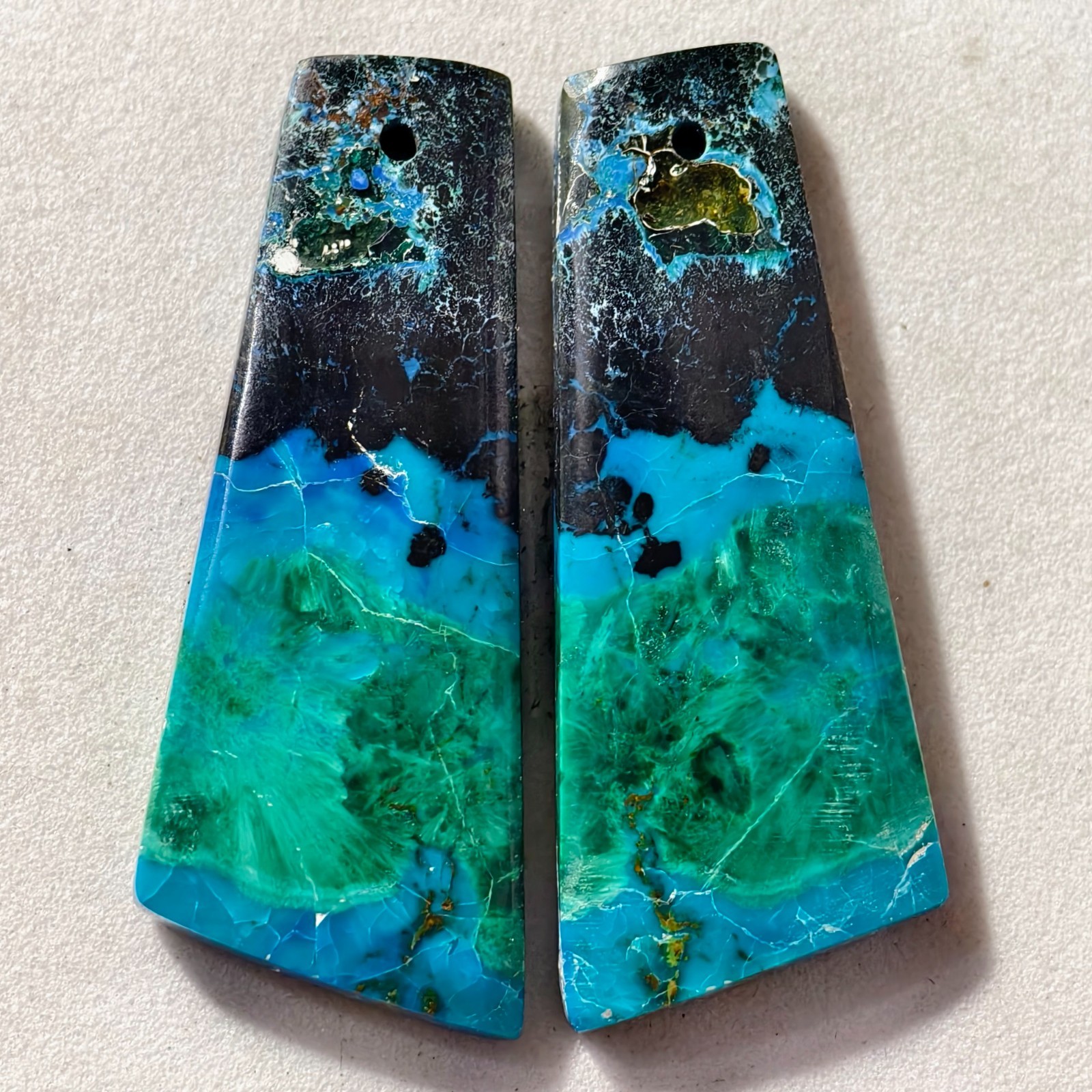 39 Cts Natural Chrysocolla Malachite Drilled Pair Cabochon Gemstone 35.1X13.7 MM