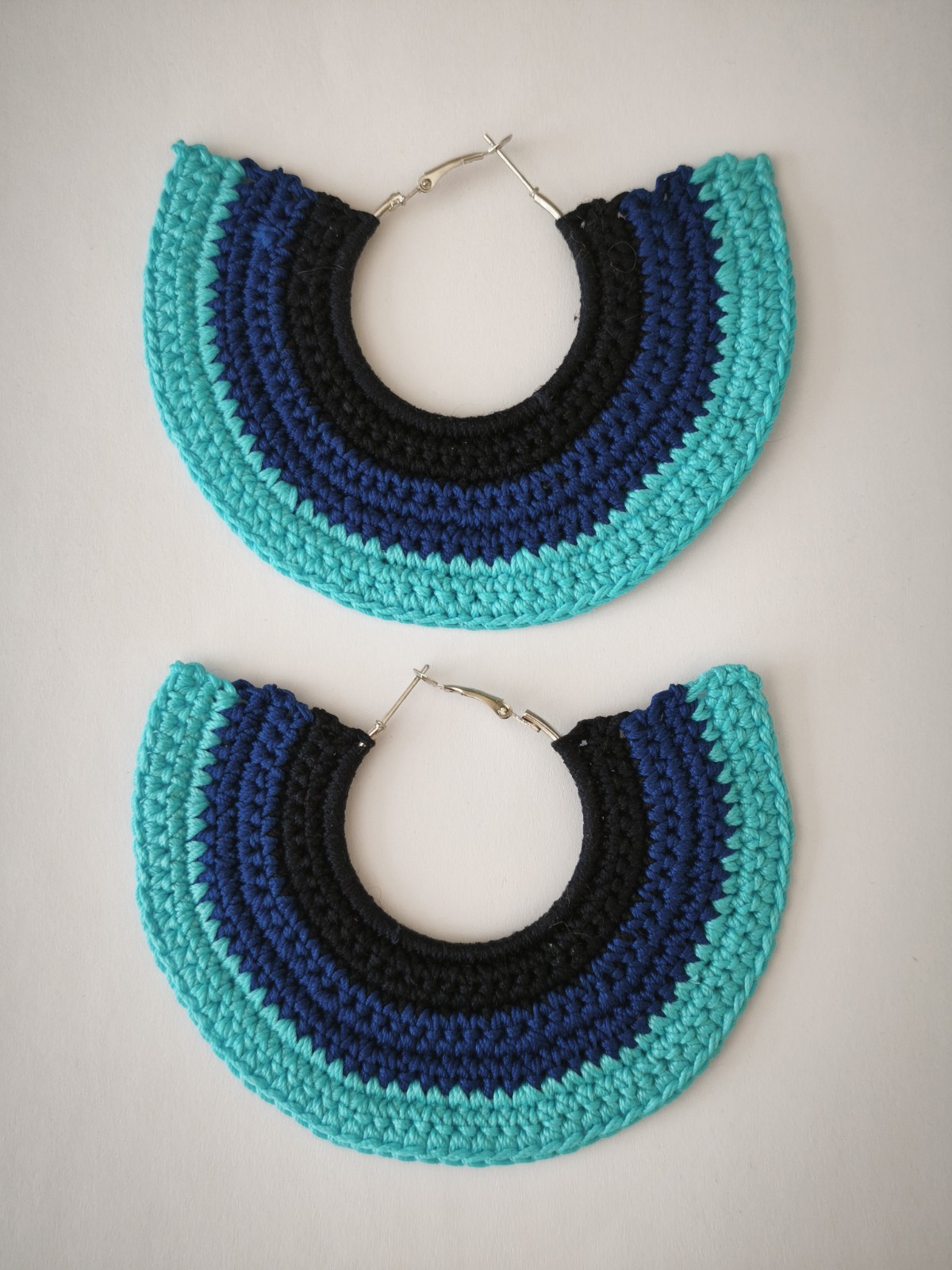 Blue striped statement crochet earrings, Blue extra large hoop earrings