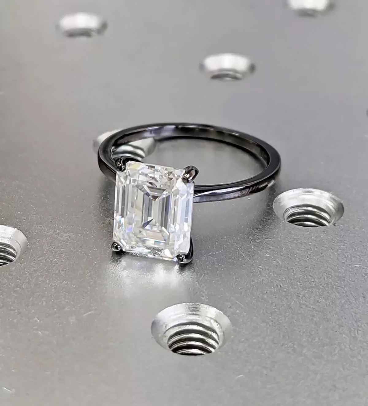 Certified 2.52 Ct Emerald Cut Off White Diamond 925 Silver Ring Great Shine