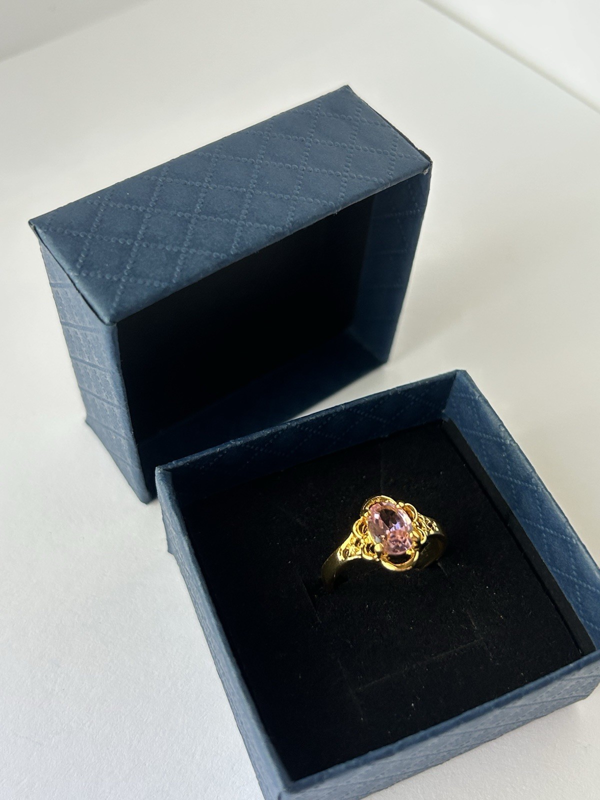 Vintage Pink Cubic Zirconia Ring Gold Plated Womens Size 6.5