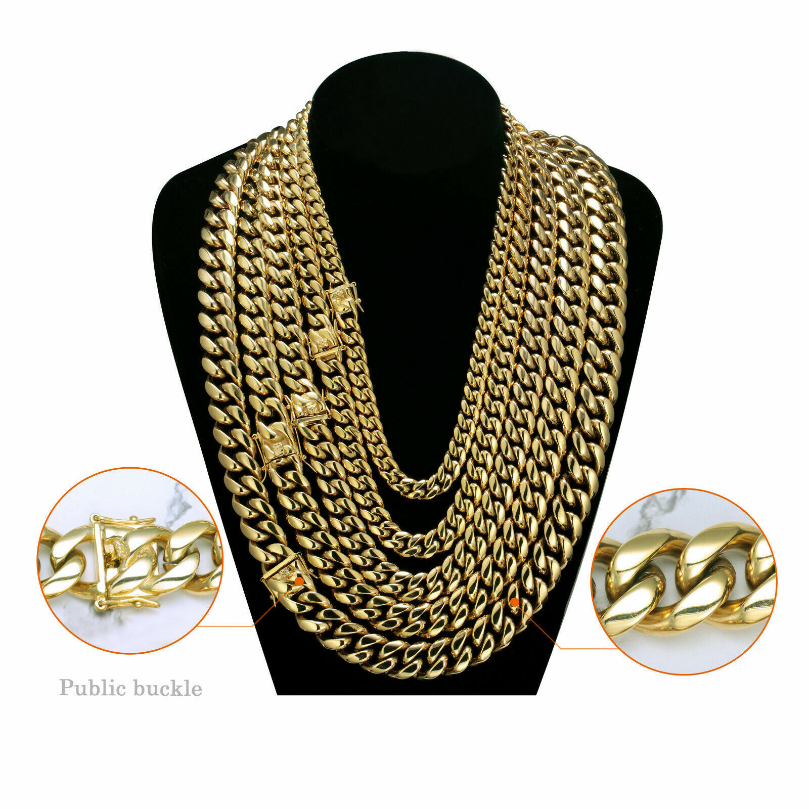 Men’s Miami Cuban Link Chain Bracelet Solid 14K Gold Plated Stainless Steel