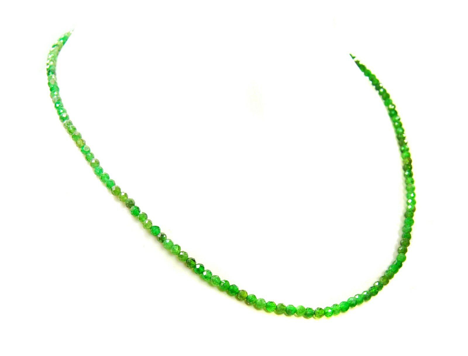 Gemstone Chrome Diopside Necklace Faceted Ball Shape Ø-3mm 925 Silver