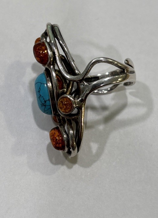 925 Southwestern Turquoise & Amber ring size 6