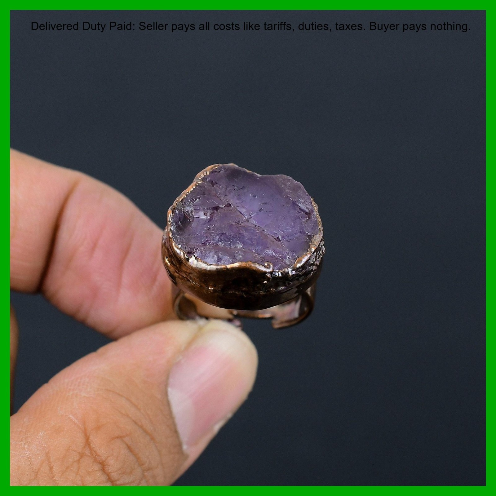African Amethyst Rough Gemstone Stackable February Electroformed New Ring Copper