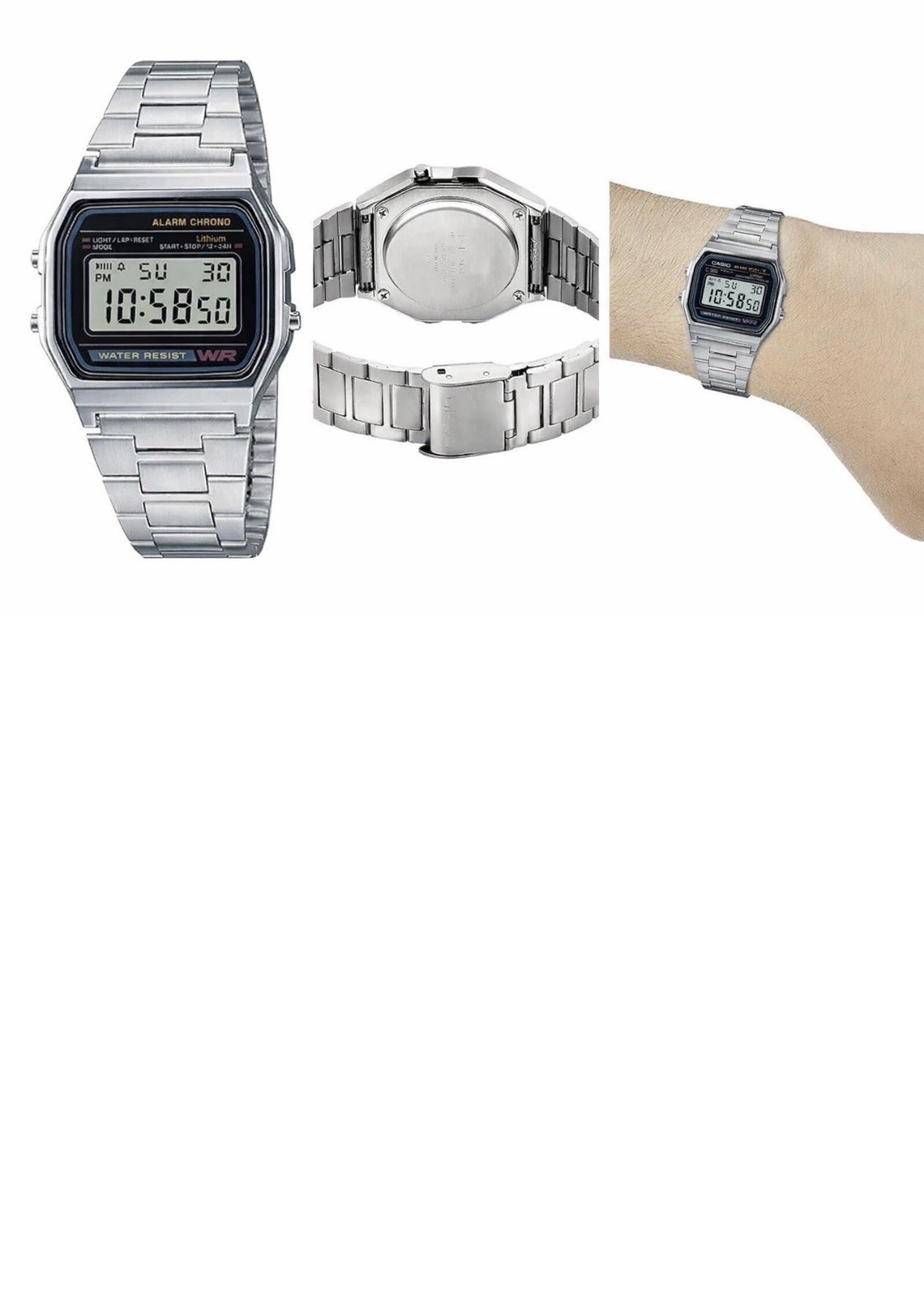 NEW Retro Classic Unisex Digital Steel Bracelet Watch A158WA-1YES Silver