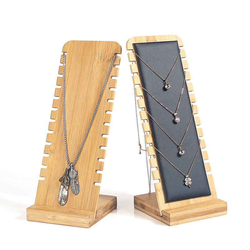 Solid Bamboo Jewelry Display Stand Wooden Necklace Showcase Holder Rack