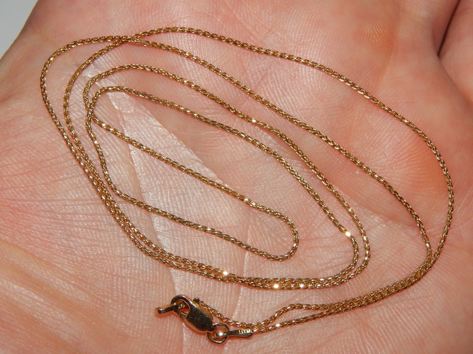 14K YELLOW GOLD .75 MM THIN DIAMOND CUT WHEAT LINK NECKLACE 24 INCH LONG