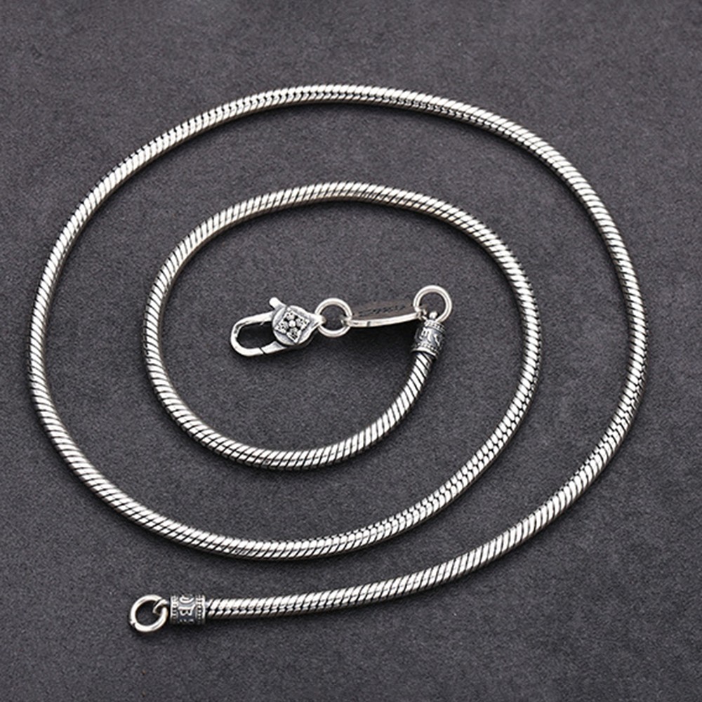 Pure S925 Sterling Silver Necklace Men 3mm Snake Link Chain 34-35g 21.6inch