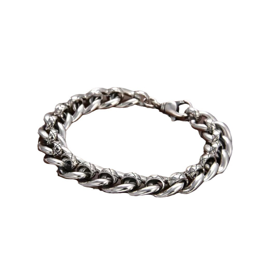Real 925 Sterling Silver Bracelet Women Men 10.5mm Square Curb Link Bracelet