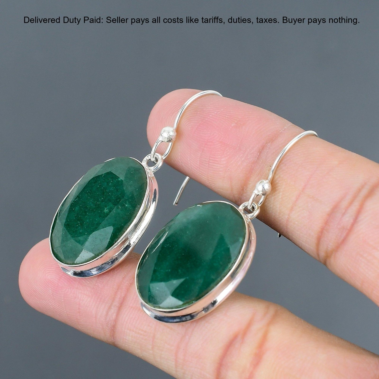 Valentines Sale 925 Sterling Silver Zambian Emrald Stone Drop Dangle Earrings