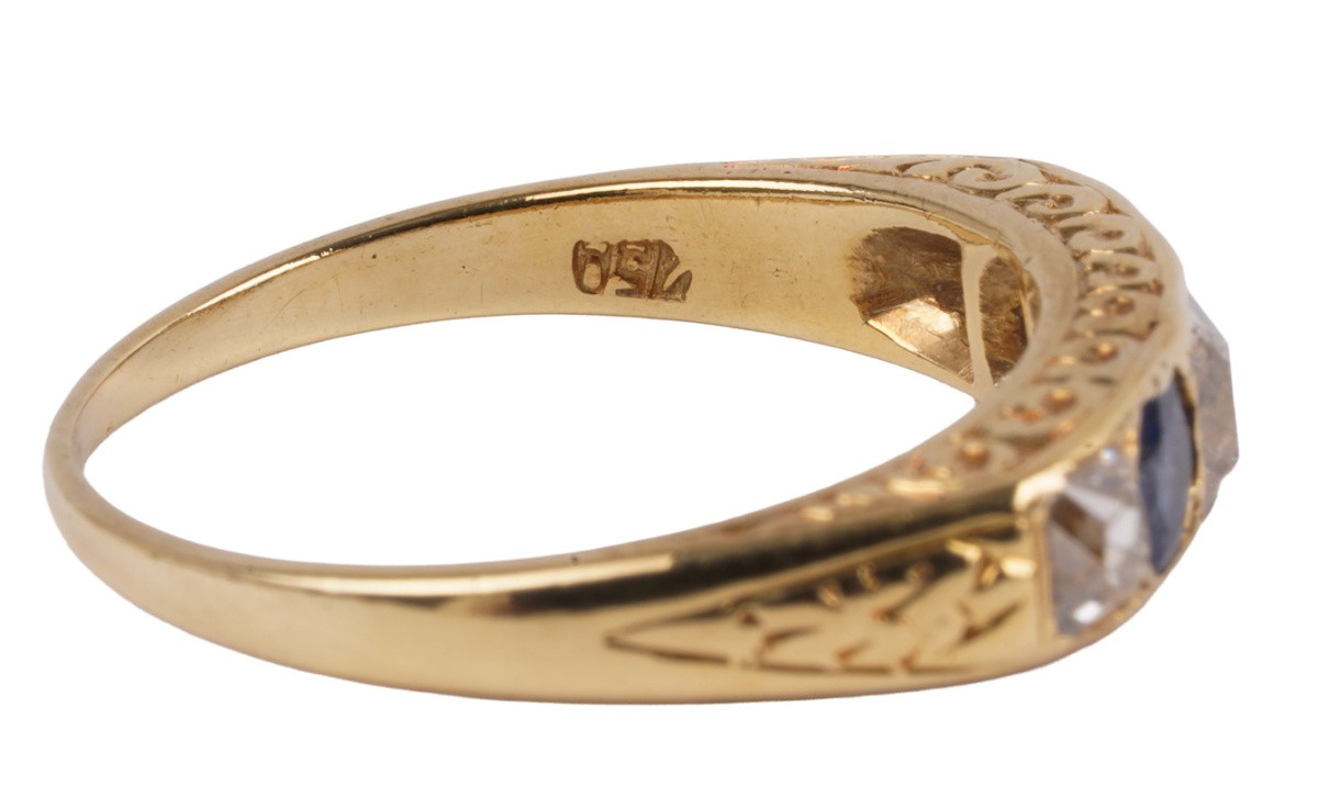Antique 1.05ct. Sapphire Diamond Ring 750 Gold Art Nouveau Burma