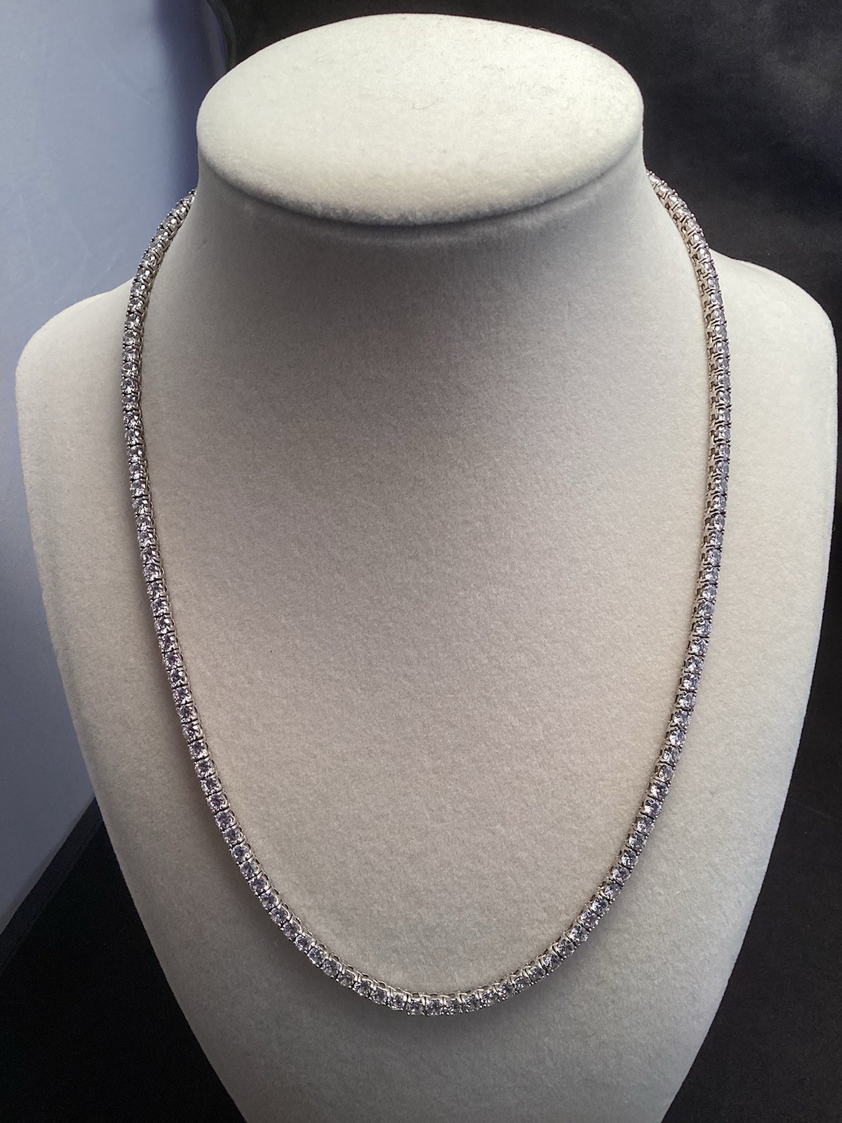 Fuzion Creations FZN Sterling White Clear Quartz Tennis 3mm Necklace 18” (2b)