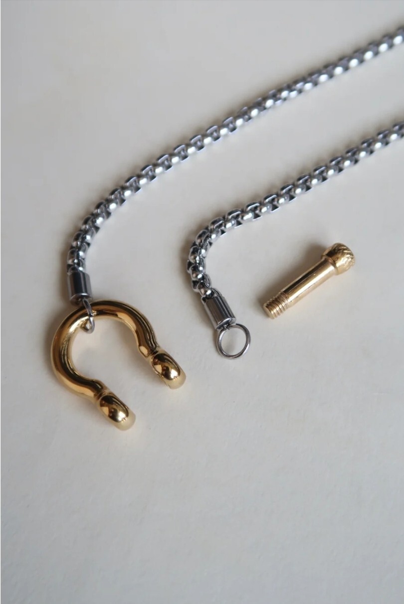 Non Tarnish Minimalistic hardware bolted charmIndustrial 18K GP Necklace